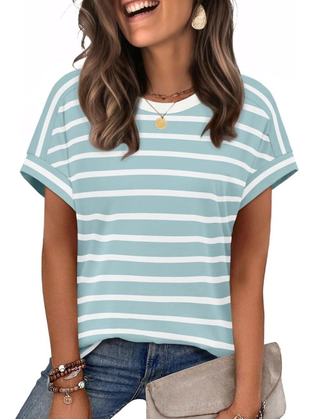 Women's Lake Stripes Short Sleeve Summer Outfits Casual Clothes Tops Shirts